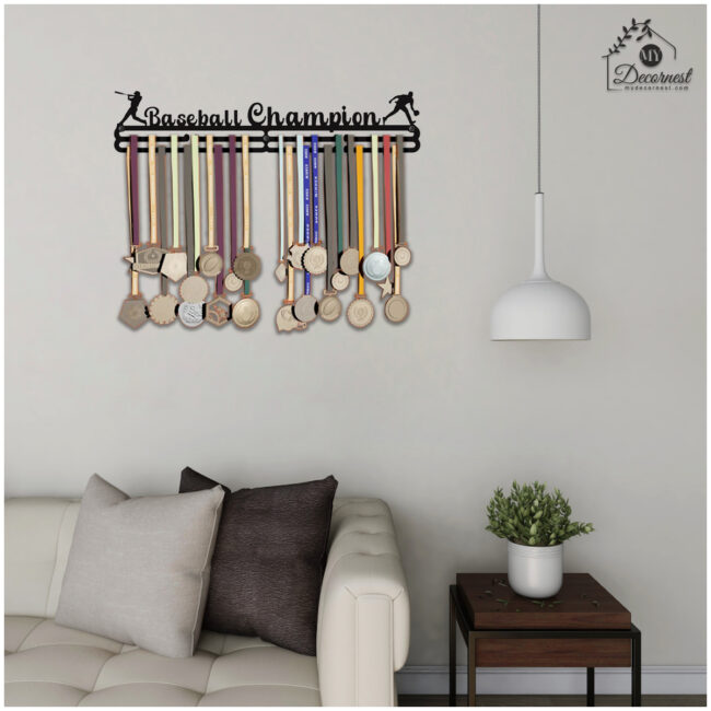 Baseball Champion Medal Hanger | Hangs Up to 60 Medals | Sports Medal Wall Display | Medal Holder | Black Glossy Finish Medal