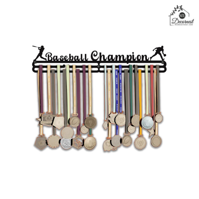 Baseball Champion Medal Hanger | Hangs Up to 60 Medals | Sports Medal Wall Display | Medal Holder | Black Glossy Finish Medal - Image 2