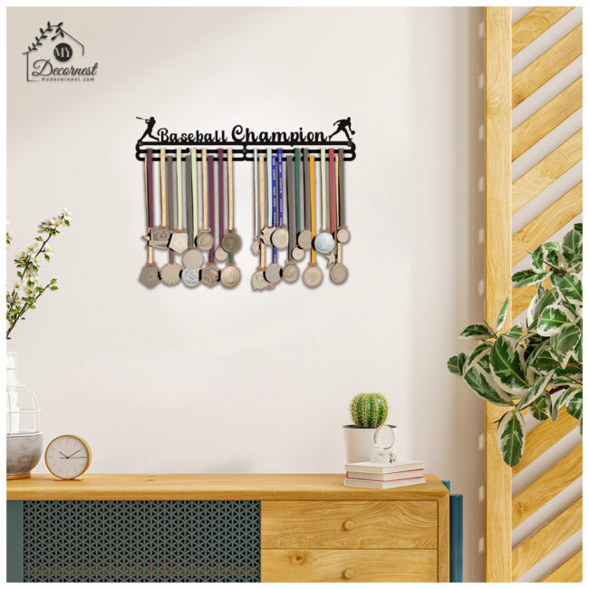 Baseball Champion Medal Hanger | Hangs Up to 60 Medals | Sports Medal Wall Display | Medal Holder | Black Glossy Finish Medal - Image 5