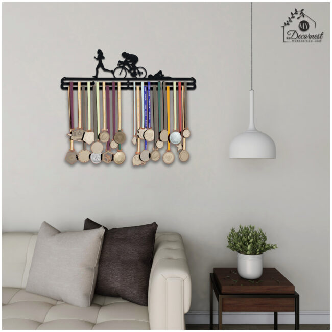 Cycle Running Medal Hanger | Hangs Up to 60 Medals| Sports Medal Wall Display | Medal Holder|  Black Glossy Finish Medal - Image 5