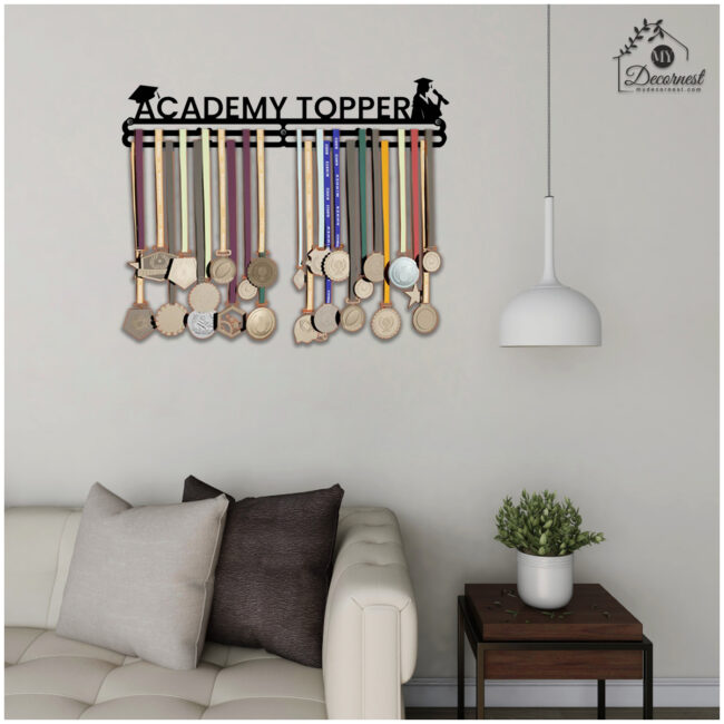 Academy Topper Medal Hanger | Hangs Up to 60 Medals | Sports Medal Wall Display | Medal Holder | Black Glossy Finish Medal