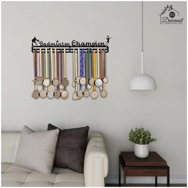 Badminton Champion Medal Hanger | Hangs Up to 60 Medals | Sports Medal Wall Display | Medal Holder | Black Glossy Finish Medal