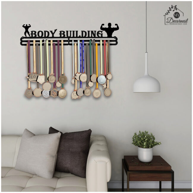 Body Building Medal Hanger | Hangs Up to 60 Medals | Sports Medal Wall Display | Medal Holder| Black Glossy Finish Medal