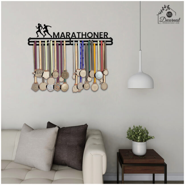 Marathoner Medal Hanger | Hangs Up to 60 Medals | Sports Medal Wall Display | Medal Holder | Black Glossy Finish Medal