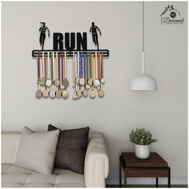 Run Medal Hanger | Hangs Up to 60 Medals | Sports Medal Wall Display | Medal Holder | Black Glossy Finish Medal