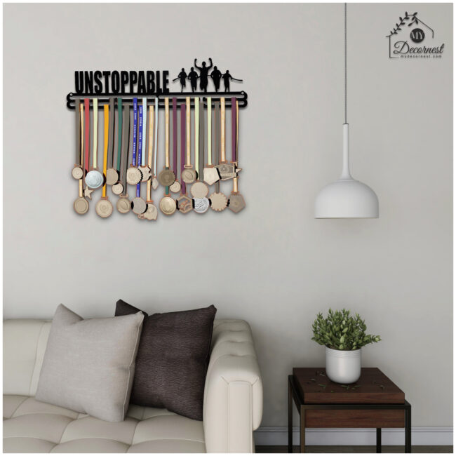 Unstoppable Medal Hanger | Hangs Up to 60 Medals | Sports Medal Wall Display | Medal Holder | Black Glossy Finish Medal