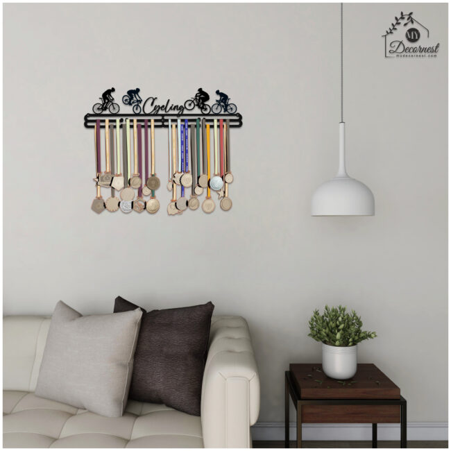 Cycle Running Medal Hanger | Hangs Up to 60 Medals| Sports Medal Wall Display | Medal Holder|  Black Glossy Finish Medal