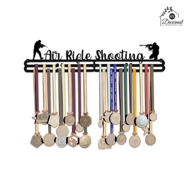 Air Rifle Shooting Medal Hanger | Hangs Up to 60 Medals | Sports Medal Wall Display | Medal Holder | Black Glossy Finish Medal - Image 2