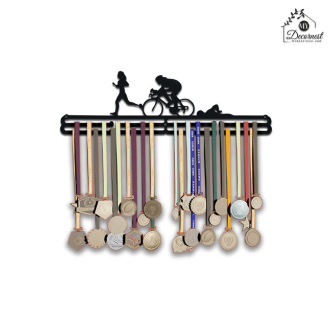 Cycling Champion Medal Hanger | Hangs Up to 60 Medals | Sports Medal Wall Display | Medal Holder | Black Glossy Finish Medal - Image 2