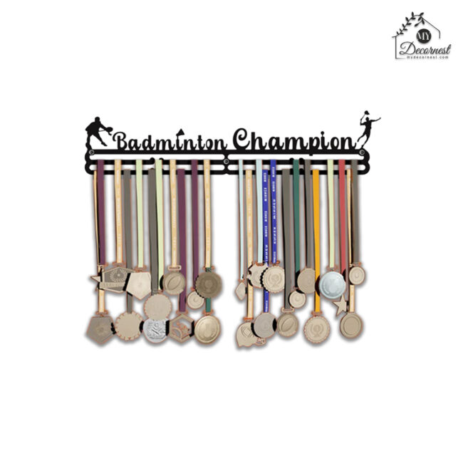 Badminton Champion Medal Hanger | Hangs Up to 60 Medals | Sports Medal Wall Display | Medal Holder | Black Glossy Finish Medal - Image 2