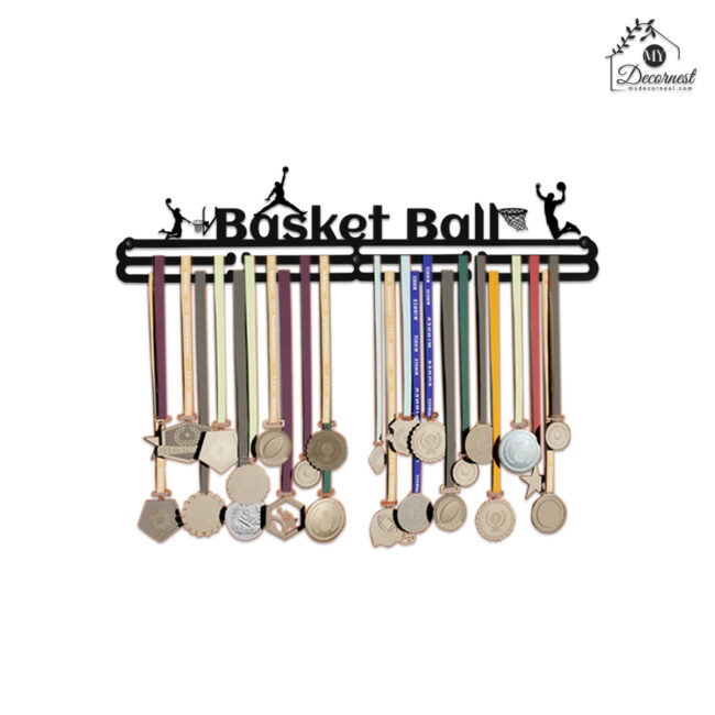 Basket Ball Medal hanger | Hangs Up to 60 Medals | Sports Medal Wall Display | Medal Holder| Black Glossy Finish Medal - Image 2