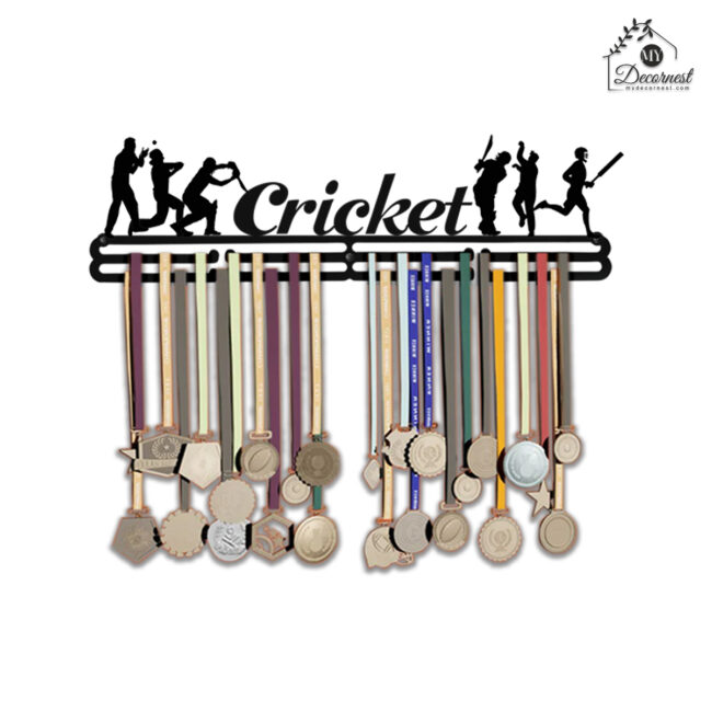 Cricket Medal Hanger | Hangs Up to 60 Medals | Sports Medal Wall Display | Medal Holder | Black Glossy Finish Medal - Image 2