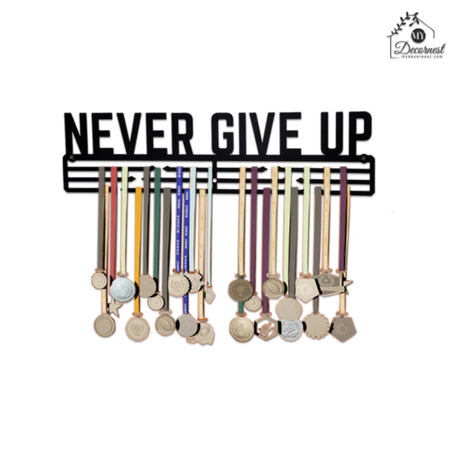 Never Give Up Medal Hanger | Hangs Up to 60 Medals | Sports Medal Wall Display | Medal Holder | Black Glossy Finish Medal - Image 2