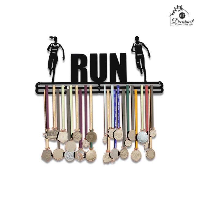 Run Medal Hanger | Hangs Up to 60 Medals | Sports Medal Wall Display | Medal Holder | Black Glossy Finish Medal - Image 2