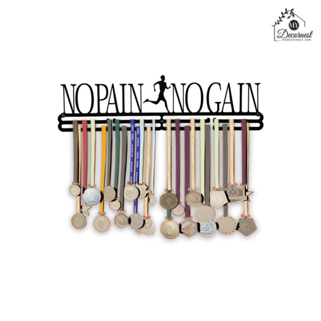 No Pain No Gain Medal Hanger| Hangs Up to 60 Medals  | Sports Medal Wall Display | Medal Holder| Black Glossy Finish Medal - Image 2