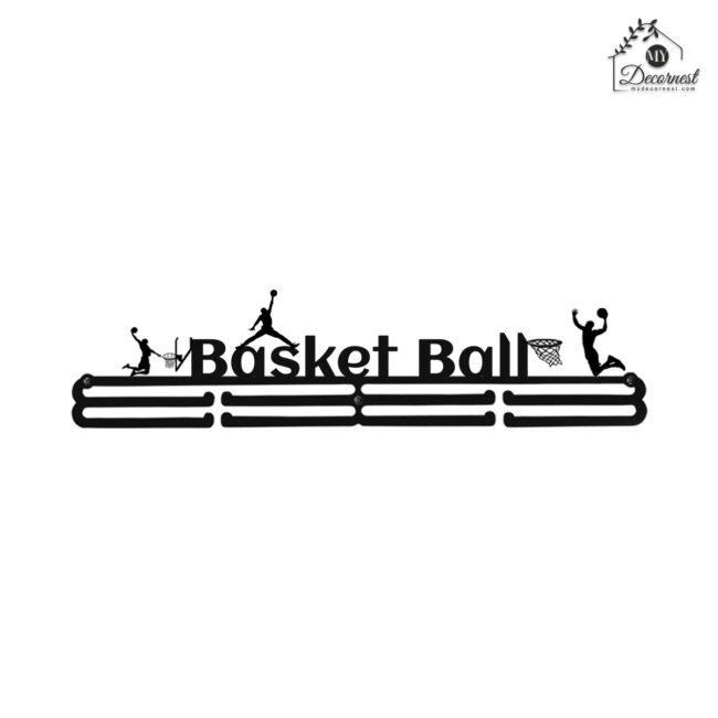 Basket Ball Medal hanger | Hangs Up to 60 Medals | Sports Medal Wall Display | Medal Holder| Black Glossy Finish Medal - Image 3