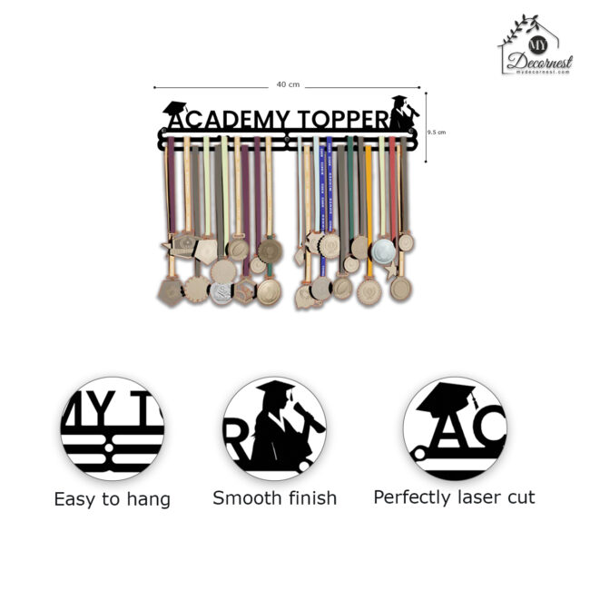 Academy Topper Medal Hanger | Hangs Up to 60 Medals | Sports Medal Wall Display | Medal Holder | Black Glossy Finish Medal - Image 4