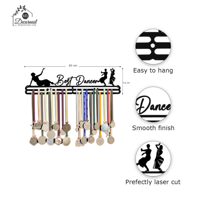 Best Dancer Medal Hanger | Hangs Up to 60 Medals | Sports Medal Wall Display | Medal Holder | Black Glossy Finish Medal - Image 4