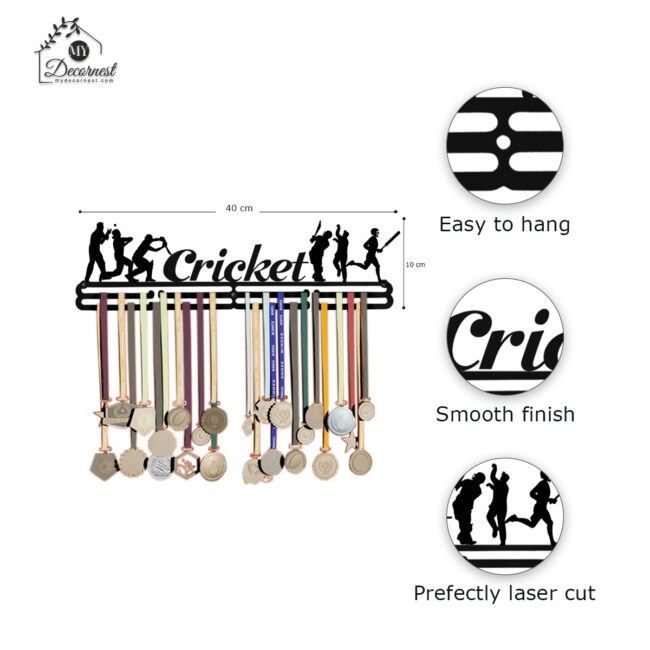 Cricket Medal Hanger | Hangs Up to 60 Medals | Sports Medal Wall Display | Medal Holder | Black Glossy Finish Medal - Image 4