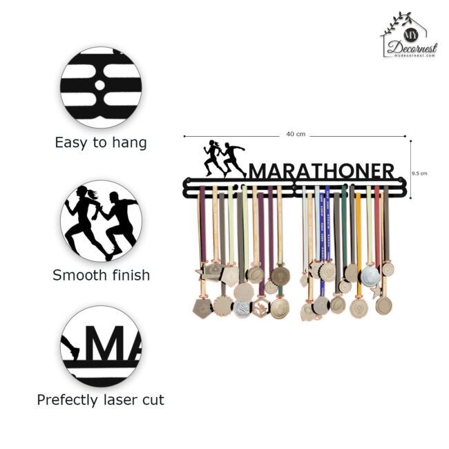 Marathoner Medal Hanger | Hangs Up to 60 Medals | Sports Medal Wall Display | Medal Holder | Black Glossy Finish Medal - Image 6