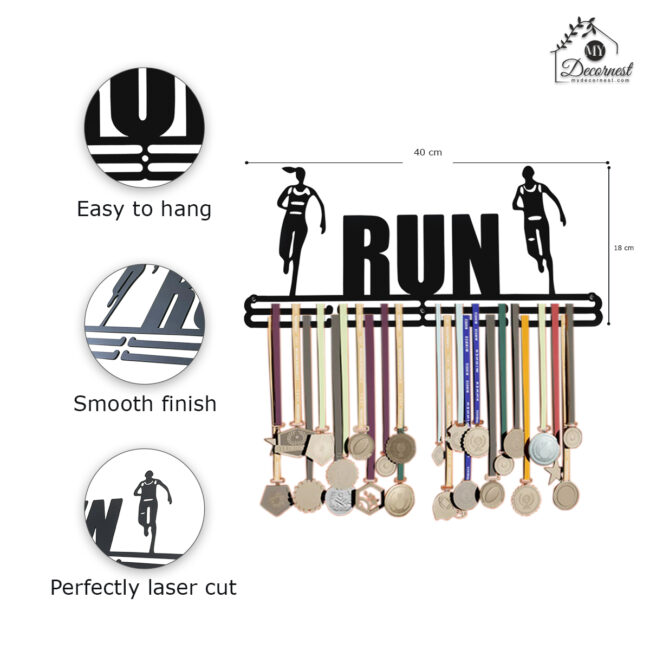 Run Medal Hanger | Hangs Up to 60 Medals | Sports Medal Wall Display | Medal Holder | Black Glossy Finish Medal - Image 4