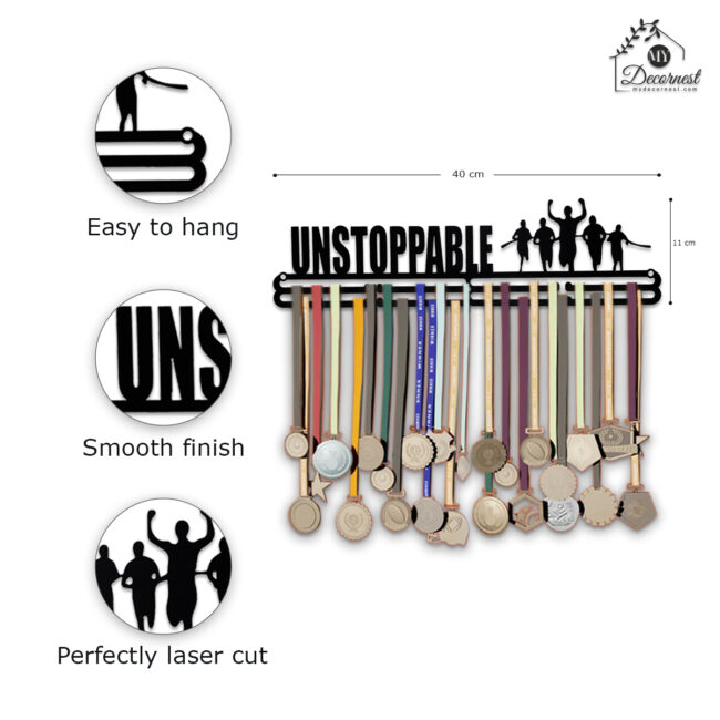 Unstoppable Medal Hanger | Hangs Up to 60 Medals | Sports Medal Wall Display | Medal Holder | Black Glossy Finish Medal - Image 4