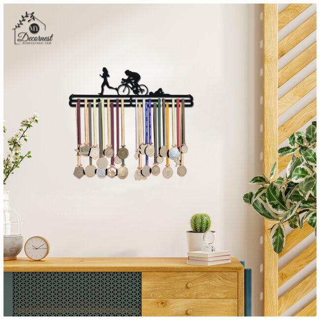 Cycle Running Medal Hanger | Hangs Up to 60 Medals| Sports Medal Wall Display | Medal Holder|  Black Glossy Finish Medal - Image 3