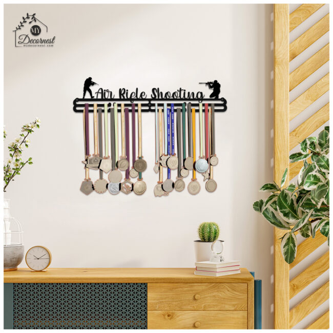 Air Rifle Shooting Medal Hanger | Hangs Up to 60 Medals | Sports Medal Wall Display | Medal Holder | Black Glossy Finish Medal - Image 5