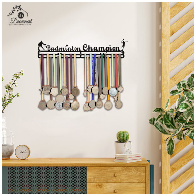 Badminton Champion Medal Hanger | Hangs Up to 60 Medals | Sports Medal Wall Display | Medal Holder | Black Glossy Finish Medal - Image 5