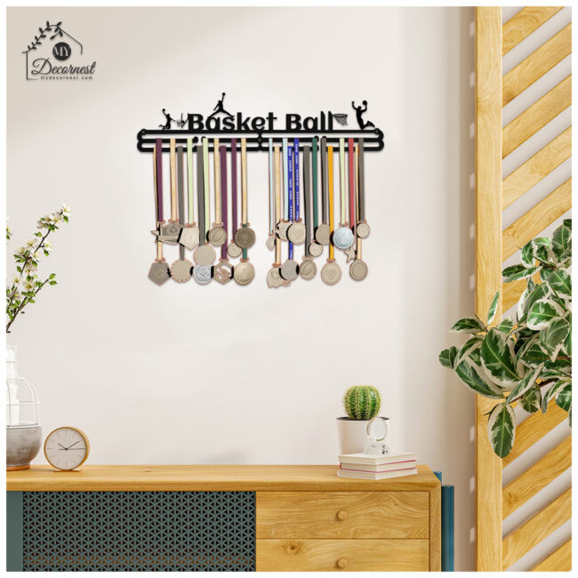 Basket Ball Medal hanger | Hangs Up to 60 Medals | Sports Medal Wall Display | Medal Holder| Black Glossy Finish Medal - Image 5