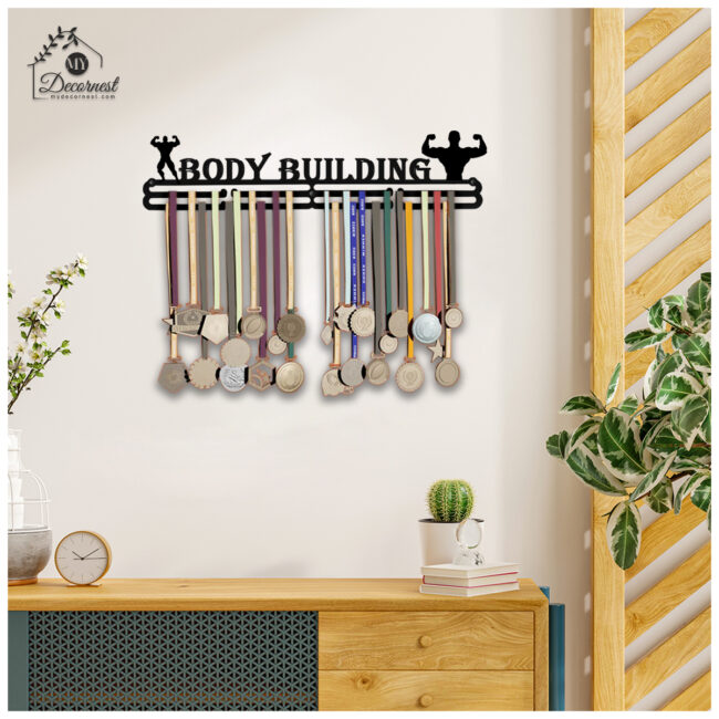 Body Building Medal Hanger | Hangs Up to 60 Medals | Sports Medal Wall Display | Medal Holder| Black Glossy Finish Medal - Image 5