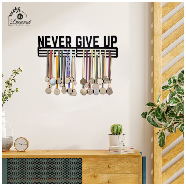 Never Give Up Medal Hanger | Hangs Up to 60 Medals | Sports Medal Wall Display | Medal Holder | Black Glossy Finish Medal - Image 5