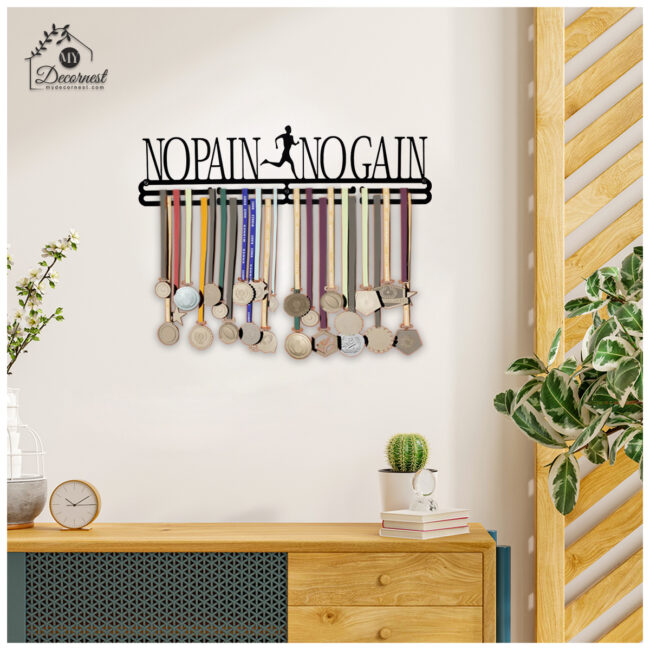 No Pain No Gain Medal Hanger| Hangs Up to 60 Medals  | Sports Medal Wall Display | Medal Holder| Black Glossy Finish Medal - Image 5