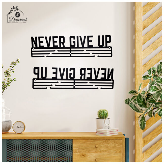 Never Give Up Medal Hanger | Hangs Up to 60 Medals | Sports Medal Wall Display | Medal Holder | Black Glossy Finish Medal - Image 6