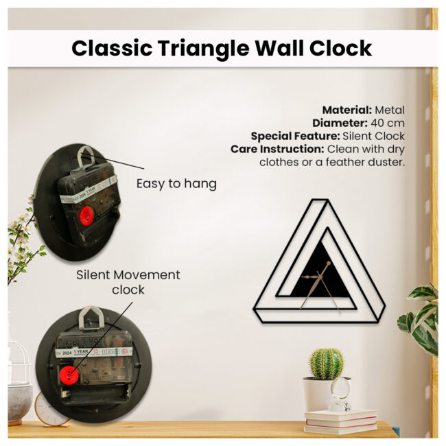 Classic Triangle Metal Wall Clock | Modern Premium | Living Room Bedroom | Home Decor | Analog 40 cm - Image 3