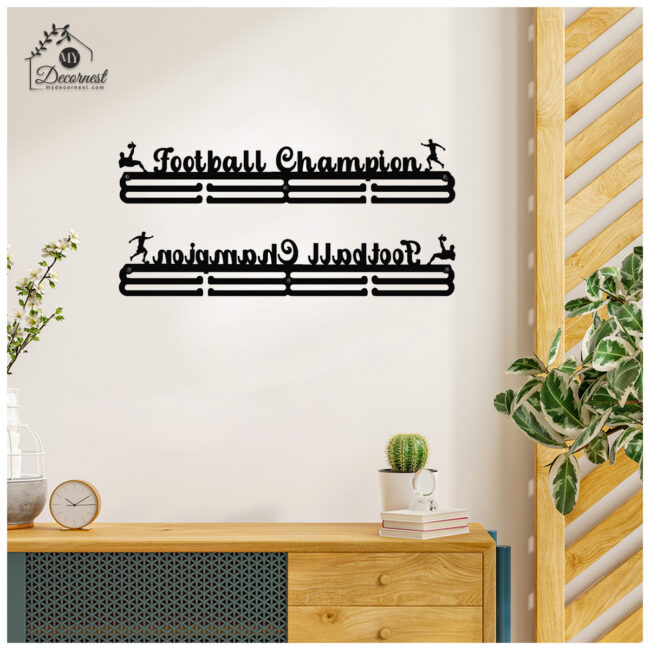 Football Champion Medal Hanger| Hangs Up to 60 Medals | Sports Medal Wall Display | Medal Holder | Black Glossy Finish Medal - Image 5